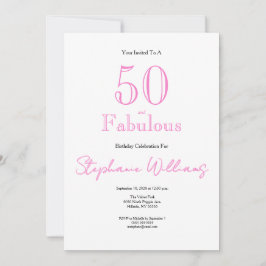 Minimal 50 and Fabulous Pink 50th Birthday Kaart