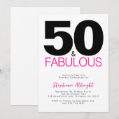 Minimal 50 and Fabulous Pink 50th Birthday Party I Kaart (Voorkant / Achterkant)