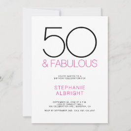 Minimal 50 and Fabulous Pink 50th Birthday Party Kaart