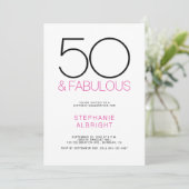 Minimal 50 and Fabulous Pink 50th Birthday Party Kaart (Staand voorkant)