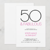Minimal 50 and Fabulous Pink 50th Birthday Party Kaart (Voorkant / Achterkant)