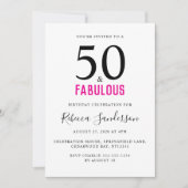 Minimal 50 and Fabulous Pink 50th Birthday Party Kaart (Voorkant)