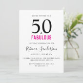 Minimal 50 and Fabulous Pink 50th Birthday Party Kaart (Staand voorkant)