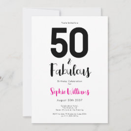 Minimal 50 and Fabulous Pink 50th Birthday Party Kaart