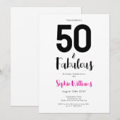Minimal 50 and Fabulous Pink 50th Birthday Party Kaart (Voorkant / Achterkant)