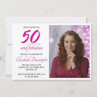 Minimal 50 and Fabulous Pink Photo Birthday Kaart