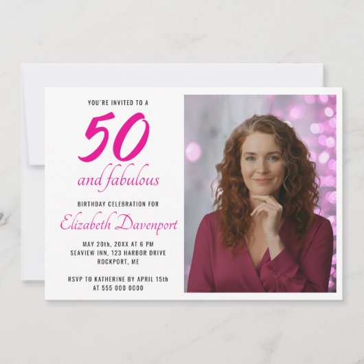 Minimal 50 and Fabulous Pink Photo Birthday Kaart (Voorkant)