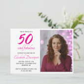 Minimal 50 and Fabulous Pink Photo Birthday Kaart (Staand voorkant)