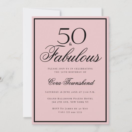 Minimal 50 & Fabulous Dusty Pink 50th Birthday Kaart (Voorkant)