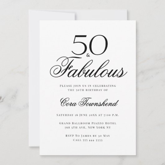 Minimal 50 & Fabulous Typography 50th Birthday Kaart (Voorkant)