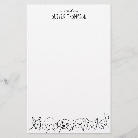 Minimal A Note From Cute Dog Animal Sketch Briefpapier (Voorkant)