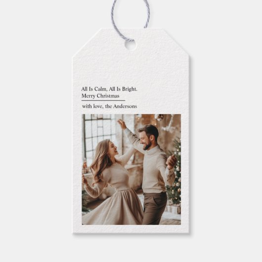 Minimal All Is Calm All Is Bright Christmas Photo  Cadeaulabel (Voorkant)