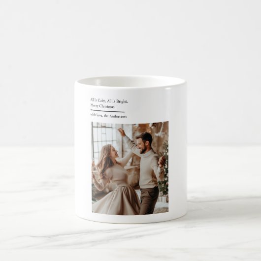 Minimal All Is Calm All Is Bright Christmas Photo Koffiemok (Center)