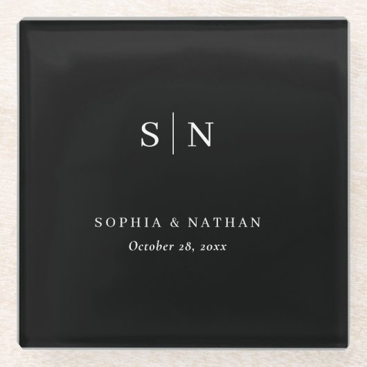 Minimal and Chic | Black and White Wedding Glazen Onderzetter (Voorkant)