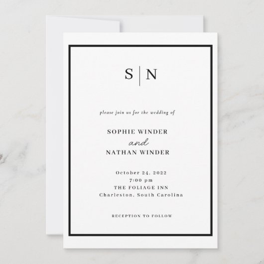 Minimal and Chic | Black and White Wedding Kaart (Voorkant)