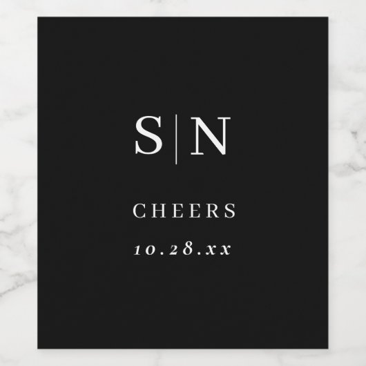 Minimal and Chic | Black and White Wedding Wijn Etiket (Enkel label)