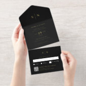 Minimal and Chic Black | QR Code Wedding Gold Foil All In One Uitnodiging (Uittrekbaar)