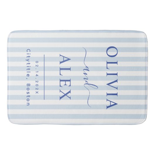 Minimal and Chic Blue French Personalized Wedding Badmat (Voorkant)