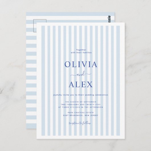 Minimal and Chic Blue French Personalized Wedding  Briefkaart (Voorkant / Achterkant)