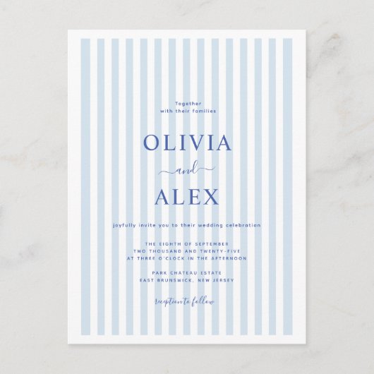 Minimal and Chic Blue French Personalized Wedding  Briefkaart (Voorkant)