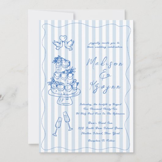 Minimal and Chic Blue French Personalized Wedding Kaart (Voorkant)