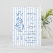 Minimal and Chic Blue French Personalized Wedding Kaart (Staand voorkant)