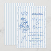 Minimal and Chic Blue French Personalized Wedding Kaart (Voorkant / Achterkant)