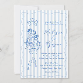 Minimal and Chic Blue French Personalized Wedding  Kaart