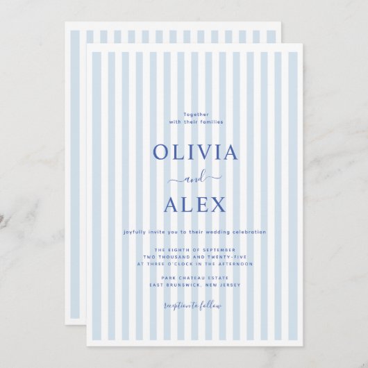 Minimal and Chic Blue French Personalized Wedding  Kaart (Voorkant / Achterkant)