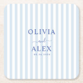 Minimal and Chic Blue French Personalized Wedding  Kartonnen Onderzetters (Voorkant)