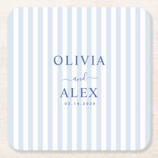 Minimal and Chic Blue French Personalized Wedding  Kartonnen Onderzetters (Voorkant)