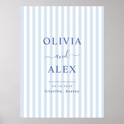 Minimal and Chic Blue French Personalized Wedding Poster (Voorkant)