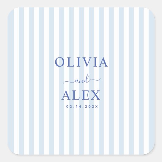 Minimal and Chic Blue French Personalized Wedding  Vierkante Sticker (Voorkant)