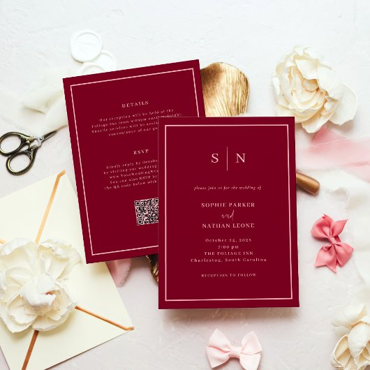 Minimal and Chic Burgundy | All in One Wedding Kaart
