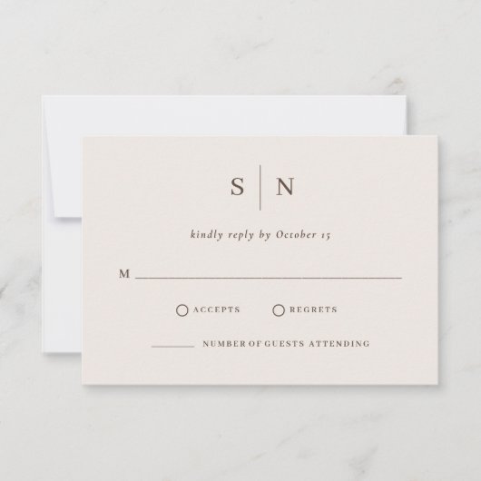 Minimal and Chic Creamy White and Brown Wedding RSVP Kaartje (Voorkant)