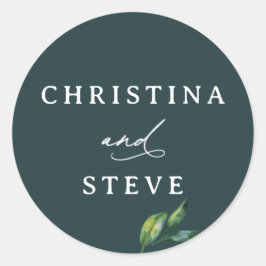 Minimal and Chic Green Wedding Ronde Sticker