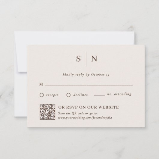 Minimal and Chic Neutral | Traditional and QR Code RSVP Kaartje (Voorkant)