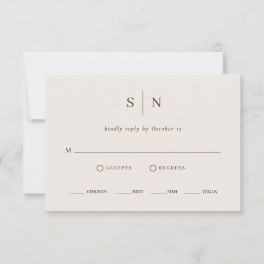Minimal and Chic | Neutral Warm White Meal Choice RSVP Kaartje (Voorkant)