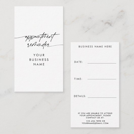 Minimal Appointment Reminder Script Bedrijfsnaam Afsprakenkaartje (Voorkant / Achterkant)