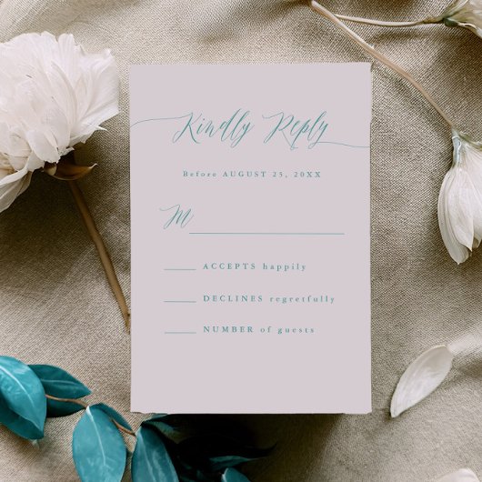 Minimal Aqua Blue RSVP Calligraphy Response Card Kaartje