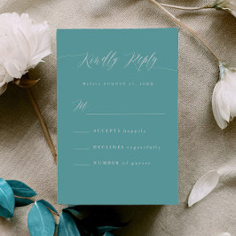 Minimal Aqua Blue RSVP Calligraphy Response Card Kaartje