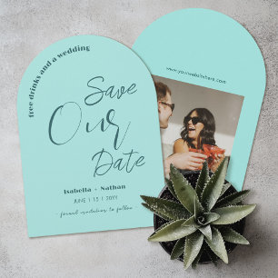 Minimal Aqua Blue Summer Wedding Save the Date Kaart