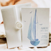 Minimal Aquarelle Sailboat Baby shower Ahoy Boy's Kaart