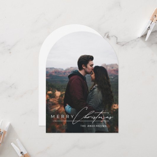 Minimal Arch 1 Photo Merry Christmas Holiday Card Kaart (Voorkant / Achterkant in situ)
