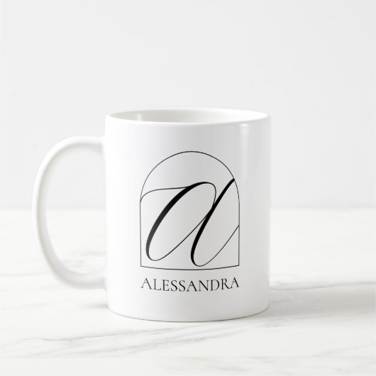 Minimal Arch Black Script Initial A Name Monogram Koffiemok (Links)