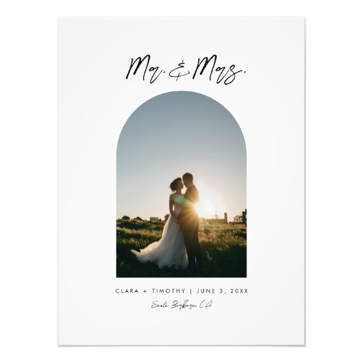 Minimal Arch Photo Custom Mr and Mrs Poster (Voorkant)