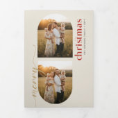 Minimal Arch Photo Gold and Red Family Christmas Drieluik Wenskaart (Cover)