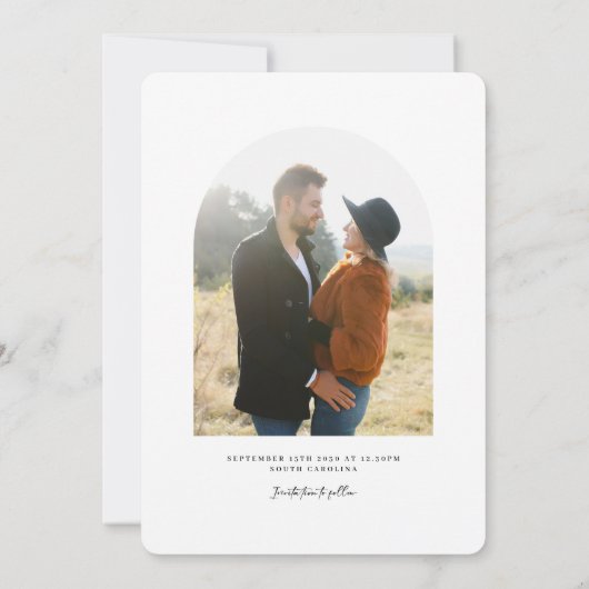 Minimal Arch Photo Wedding Sla de datum op Save The Date (Achterkant)