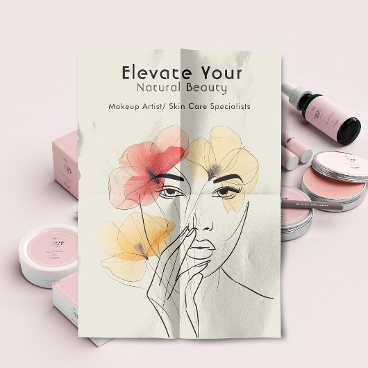 Minimal Art Line Gezicht Pastel Bloemen Beauty Log Flyer