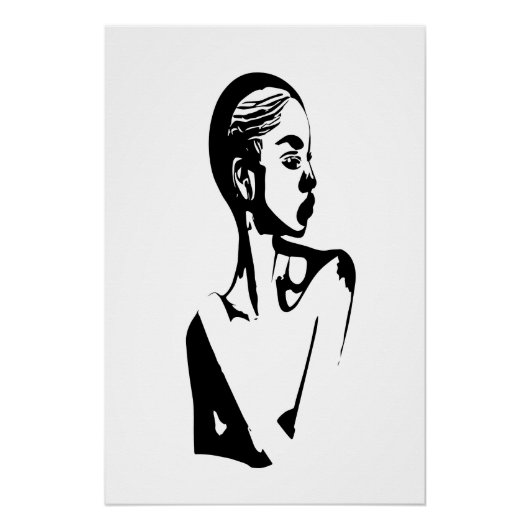 Minimal Art Zwart-wit Vrouw Poseren Wandkunst Perfect Poster (Voorkant)